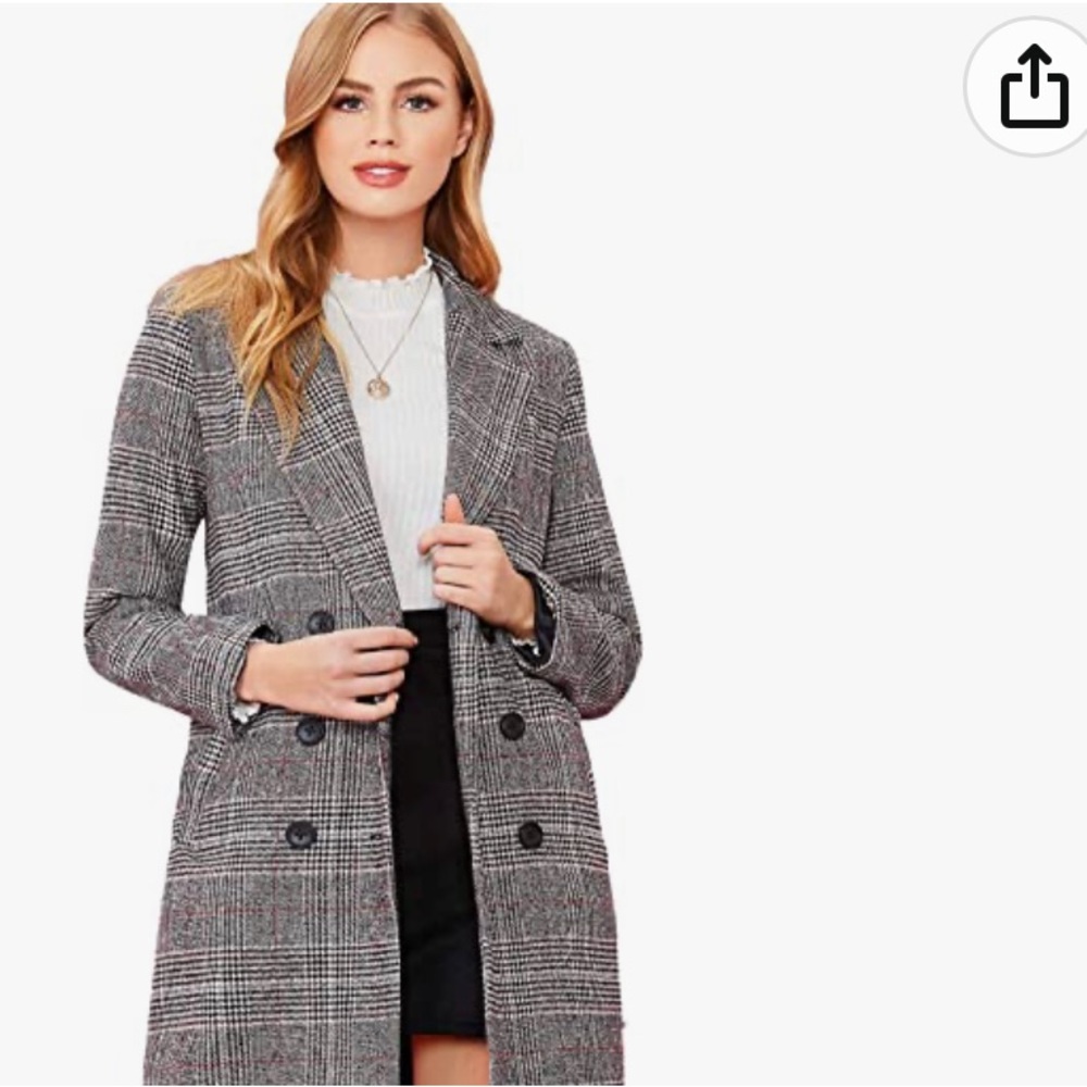 Women’s Lapel collar coat long sleeve plaid blazer Owterwear